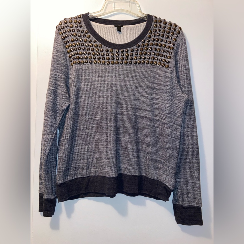 J. Crew women’s charcoal gray sweatshirt with studded detail.